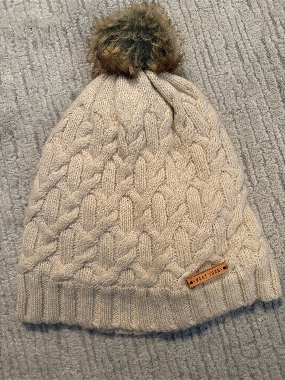 Sweet Turns Cream Cable Knit Pom Beanie